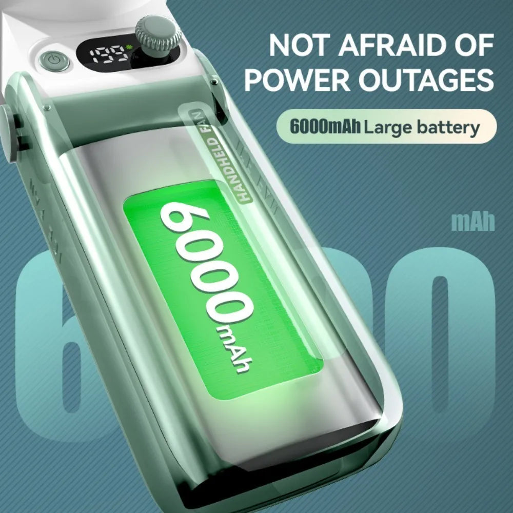Handheld Cooling Fan Portable Turbo Fan Strong Wind 199 Gear LED Digital Display Rechargeable Hanging Neck Fan Travel Beach 