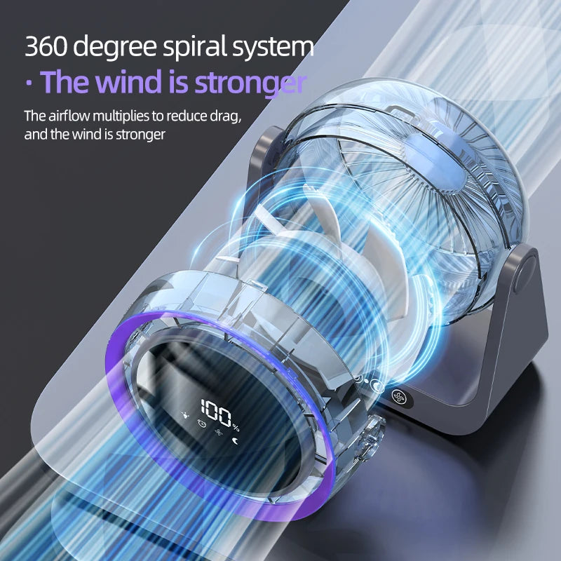 USB Desktop Fan Remote Control 4000mAh Rechargeable Wall Mount Table Air Circulator with Night Light for Office Bedroom