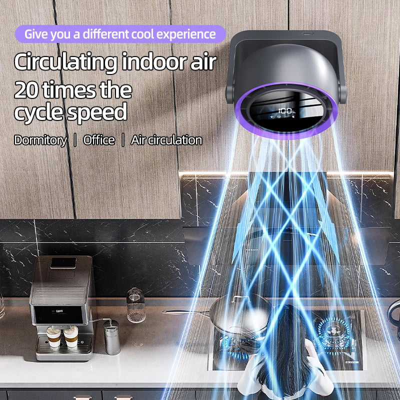 USB Desktop Fan Remote Control 4000mAh Rechargeable Wall Mount Table Air Circulator with Night Light for Office Bedroom