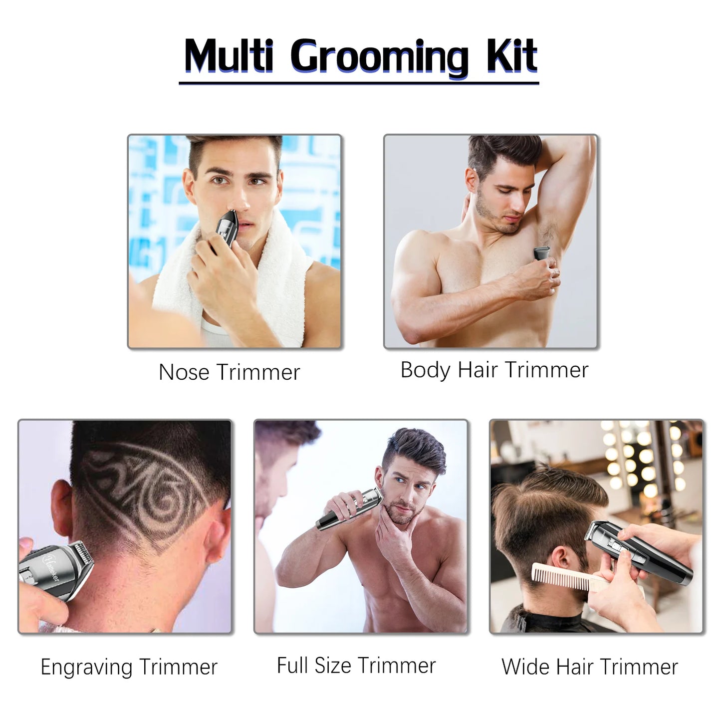 Hatteker 5in1 Adjust Hair Beard Trimmer Professional For Men Electric Shaver Hair Clipper Washable Facial&Body Groomer RFC-58805