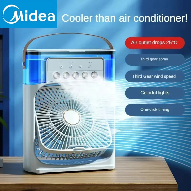 Midea Portable 3 In 1 Fan AIr Conditioner Household Small Air Cooler LED Night Lights Humidifier Air Adjustment Home Fans New