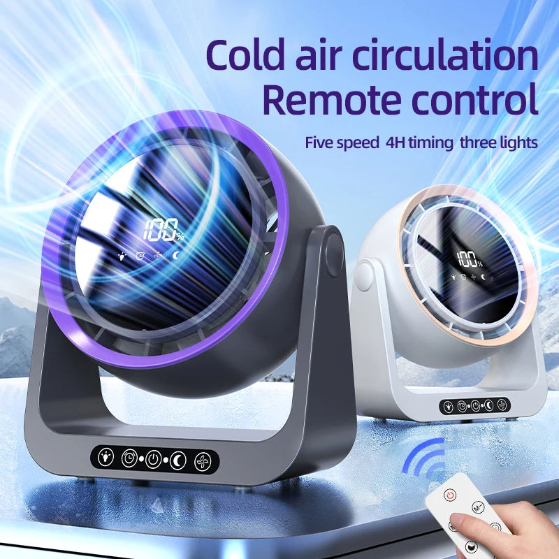 USB Desktop Fan Remote Control 4000mAh Rechargeable Wall Mount Table Air Circulator with Night Light for Office Bedroom