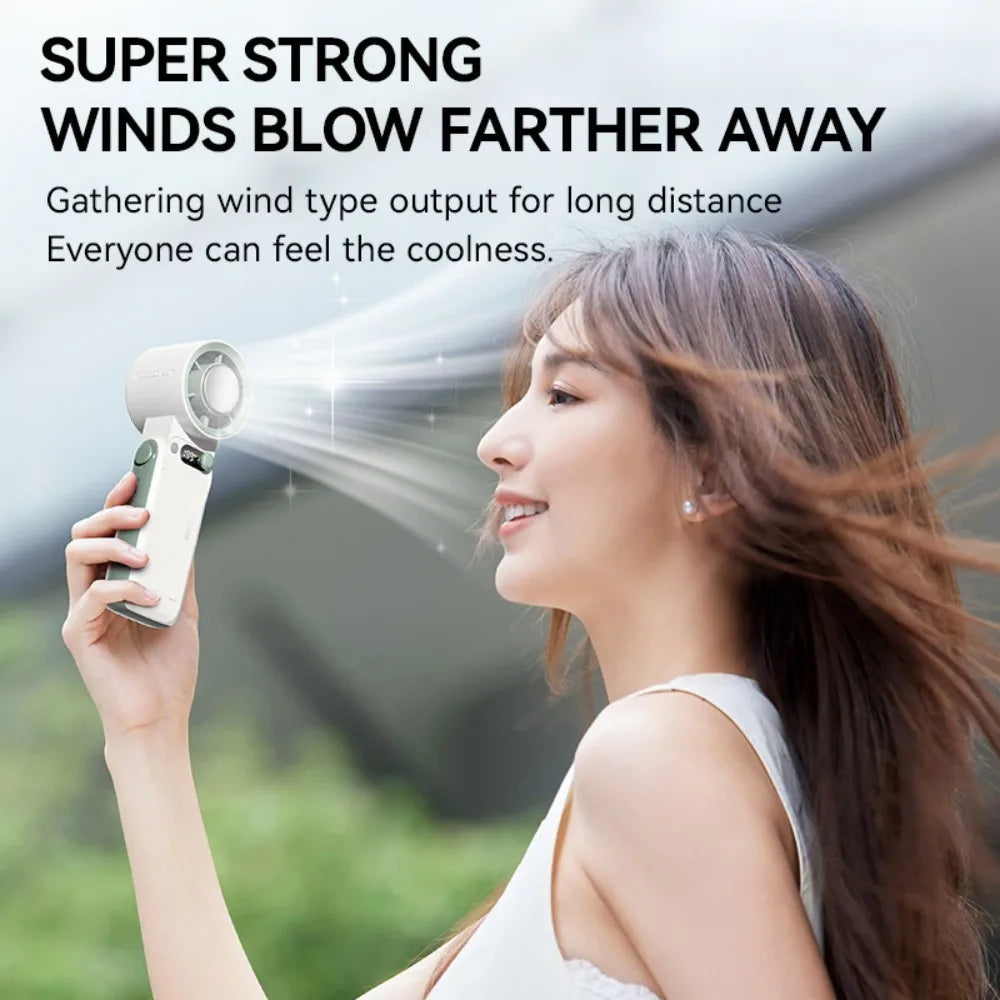 Handheld Cooling Fan Portable Turbo Fan Strong Wind 199 Gear LED Digital Display Rechargeable Hanging Neck Fan Travel Beach 
