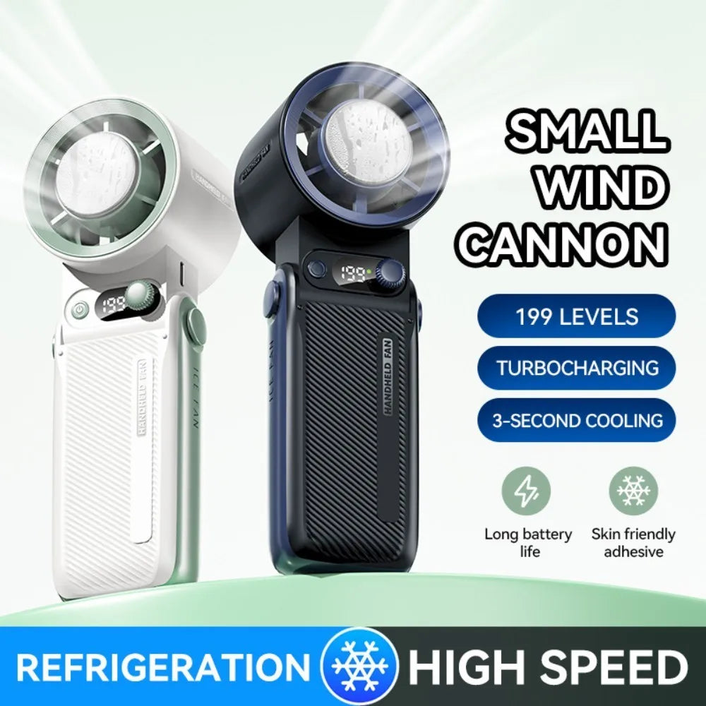 Handheld Cooling Fan Portable Turbo Fan Strong Wind 199 Gear LED Digital Display Rechargeable Hanging Neck Fan Travel Beach 