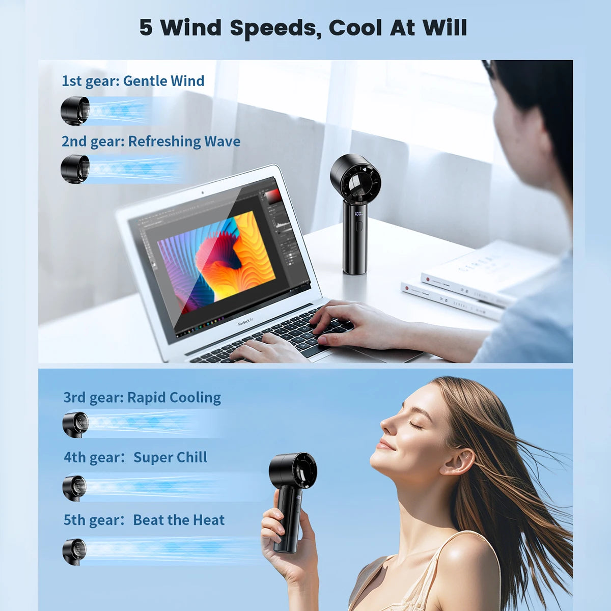 coldSky Portable Handheld Fan High-Speed Cooling Fan 4000mAh Battery Rechargeable Mini Fan Perfect for Beach Travel Vacation