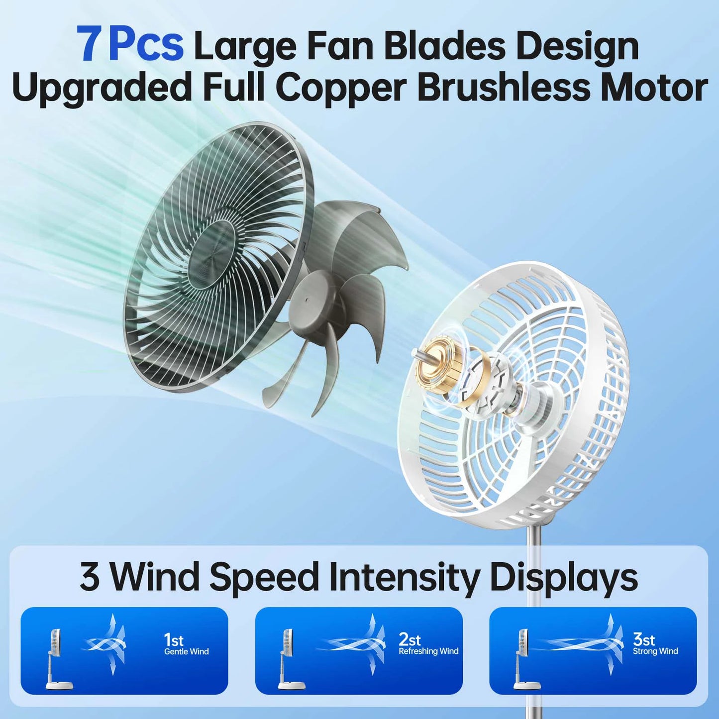 Remote control outdoor folding telescopic aluminum alloy fan timed shaking home office fan silent desktop floor 7200mAh fan