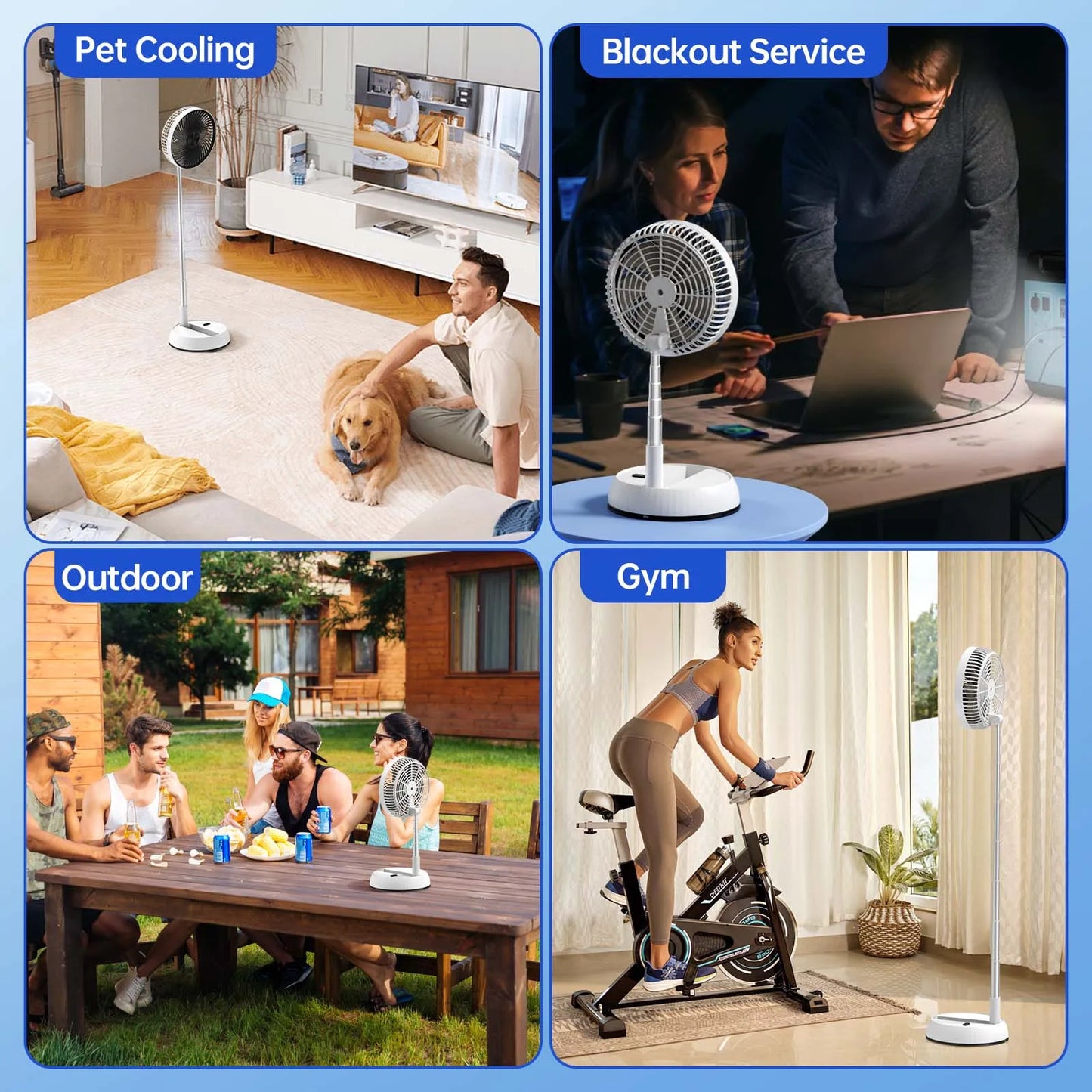 Remote control outdoor folding telescopic aluminum alloy fan timed shaking home office fan silent desktop floor 7200mAh fan