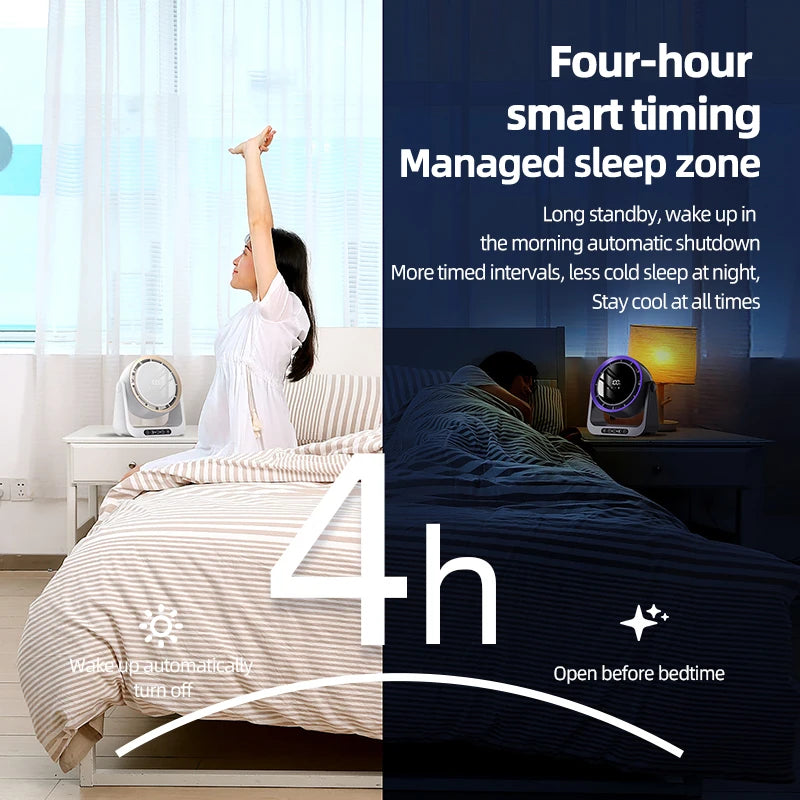USB Desktop Fan Remote Control 4000mAh Rechargeable Wall Mount Table Air Circulator with Night Light for Office Bedroom
