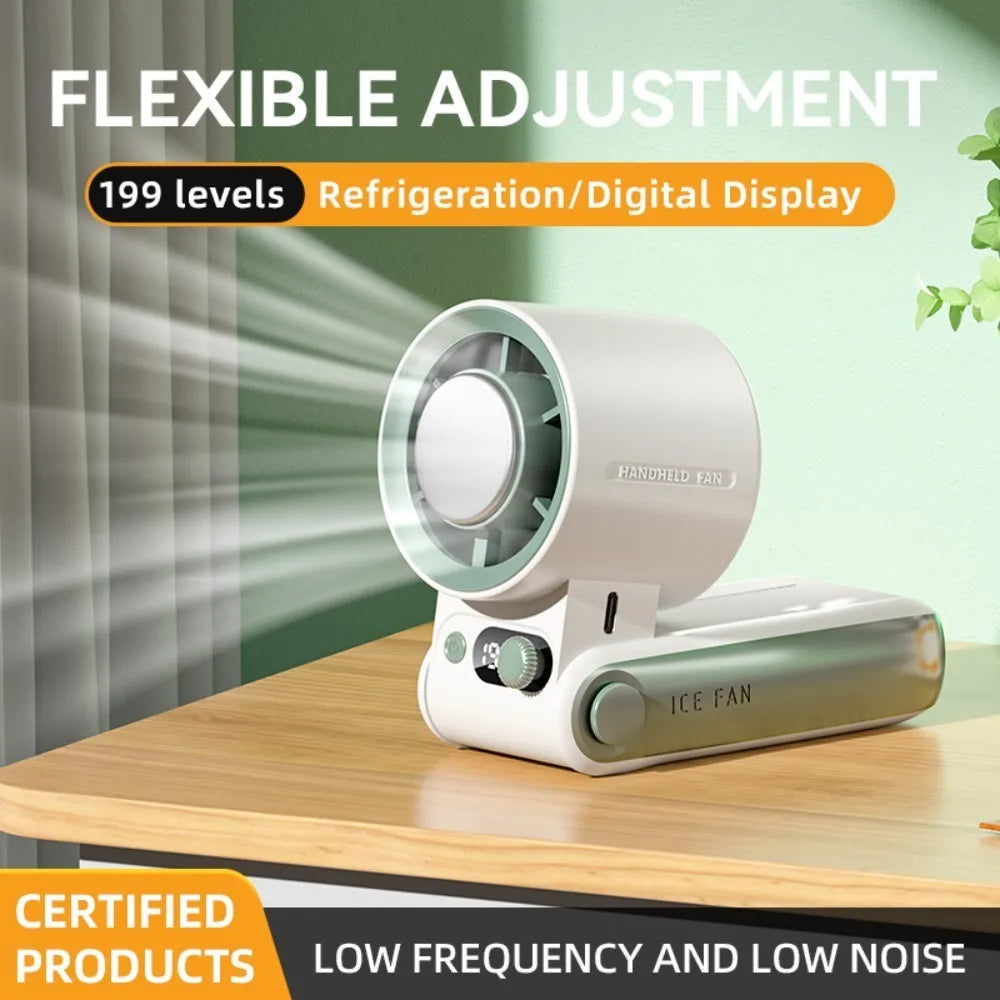 Handheld Cooling Fan Portable Turbo Fan Strong Wind 199 Gear LED Digital Display Rechargeable Hanging Neck Fan Travel Beach 
