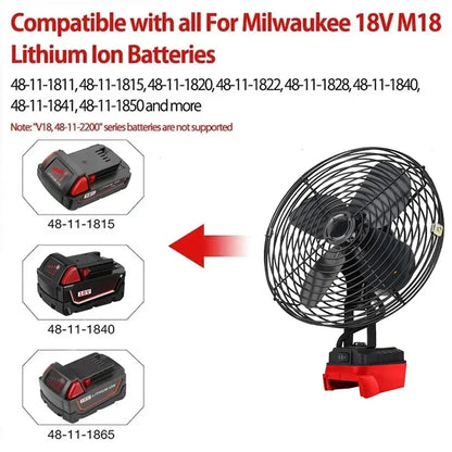 6In Camping Fan Outdoor Fishing Wireless Desktop Portable Metal Strong Wind Fan FIt Makita/Dewalt/Milwaukee 20V Battery