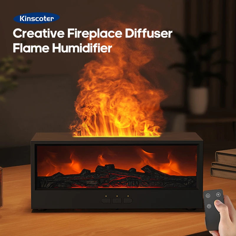 Creative Fireplace Aroma Diffuser Flame Air Humidifier Waterless Colorful Lights with Remote for Home Bedroom Holiday Gifts