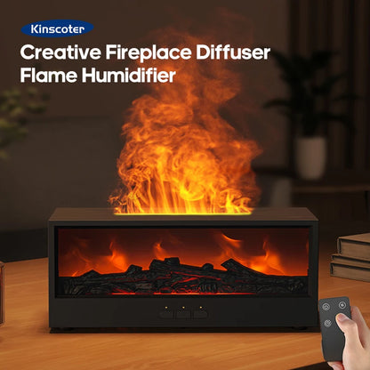Creative Fireplace Aroma Diffuser Flame Air Humidifier Waterless Colorful Lights with Remote for Home Bedroom Holiday Gifts