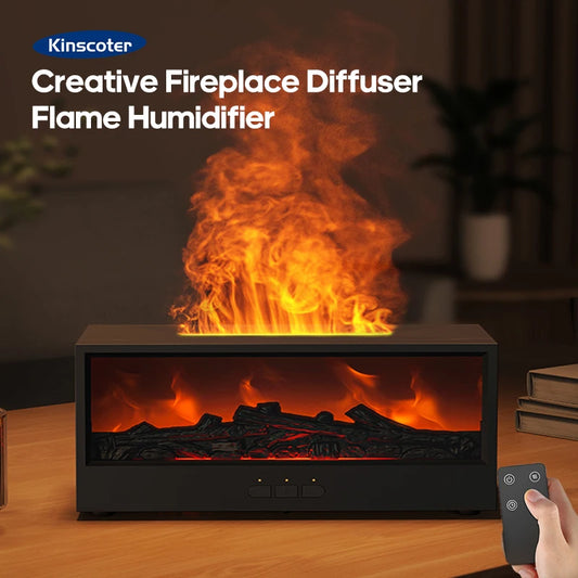 Creative Fireplace Aroma Diffuser Flame Air Humidifier Waterless Colorful Lights with Remote for Home Bedroom Holiday Gifts