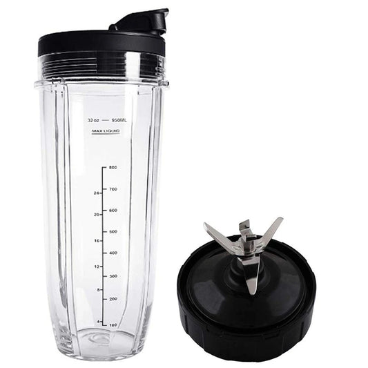 Lid and 32OZ Cup and 7 Fins Blade for Compatible for Ninja Auto IQ 1000W Blender Accessories Replacement Parts BL482-LITE