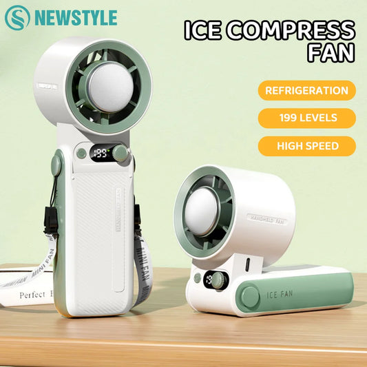 Handheld Cooling Fan Portable Turbo Fan Strong Wind 199 Gear LED Digital Display Rechargeable Hanging Neck Fan Travel Beach ﻿