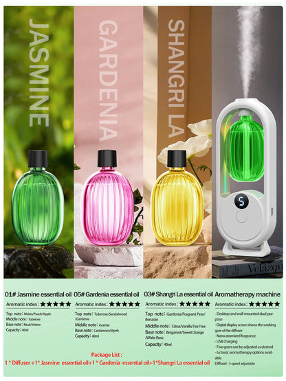 Rechargeable portable aromatherapy diffuser - Essential oil therapy machine - 6 types of aromatherapy oils -5 spray modes
