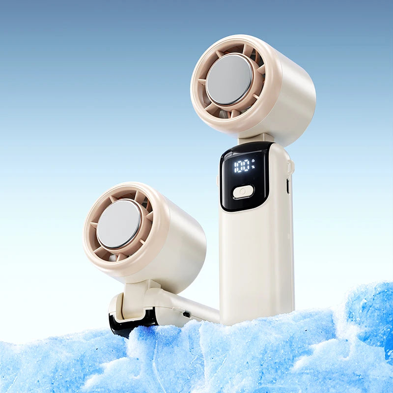 29000 RPM Semiconductor Refrigeration Handheld Electric Fan High-speed Violent Turbo Fan Folding Neck Hanging Ice Pack Small Fan