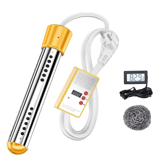 A78E-Immersion Water Heater, 1500W Electric Submersible Water Heater with Timer, Stainless Steel Guard Cover EU Plug