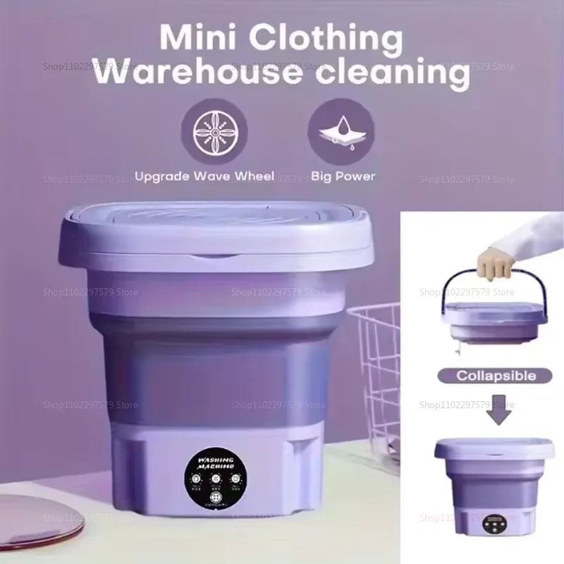 8 Liters Portable Foldable Mini Washing Machine With Spin Dryer Compact Laundry Washer For Socks Underwear Travel Camping Dorm