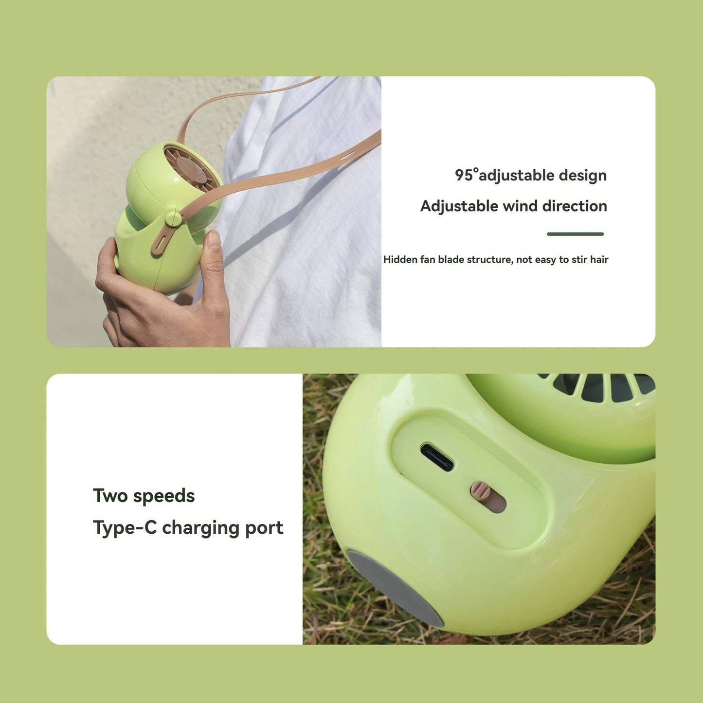 Silicone cord adjustable wind direction turbine desktop halterneck handheld outdoor convenient USB small fan