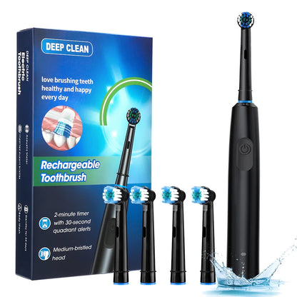 Electric Toothbrush Rotary Cleaning Teeth Brush Smart Timing with 4 Heads 5 Modes Setting Teeth Whitening Oral Car Rechargeable