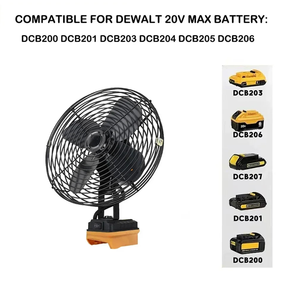 6In Camping Fan Outdoor Fishing Wireless Desktop Portable Metal Strong Wind Fan FIt Makita/Dewalt/Milwaukee 20V Battery