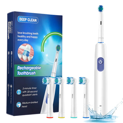 Electric Toothbrush Rotary Cleaning Teeth Brush Smart Timing with 4 Heads 5 Modes Setting Teeth Whitening Oral Car Rechargeable