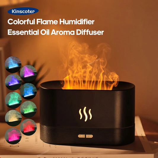 USB Desktop RGB Flame Aroma Diffuser Humidifier 7 Colors Simulation Light Aromatherapy Air Purifier for Bedroom