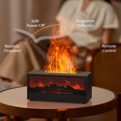 Creative Fireplace Aroma Diffuser Flame Air Humidifier Waterless Colorful Lights with Remote for Home Bedroom Holiday Gifts