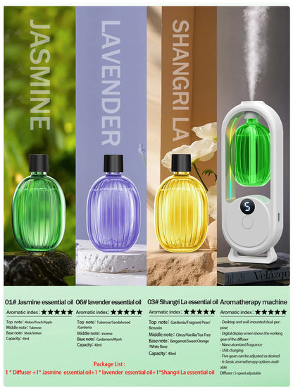 Rechargeable portable aromatherapy diffuser - Essential oil therapy machine - 6 types of aromatherapy oils -5 spray modes
