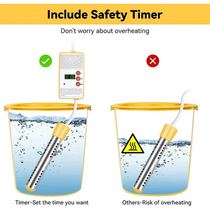 A78E-Immersion Water Heater, 1500W Electric Submersible Water Heater with Timer, Stainless Steel Guard Cover EU Plug