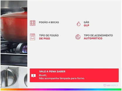 4 Stove Atlas Inox White Monaco Plus - Bivolt