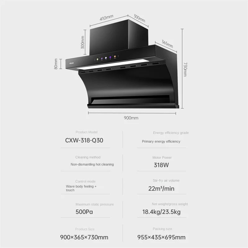 90cm Large Suction Hood Kitchen Range Hood Exhaust Fan Built-in Hood Household Side Double Suction Rental Kitchen Exhaust Hoods