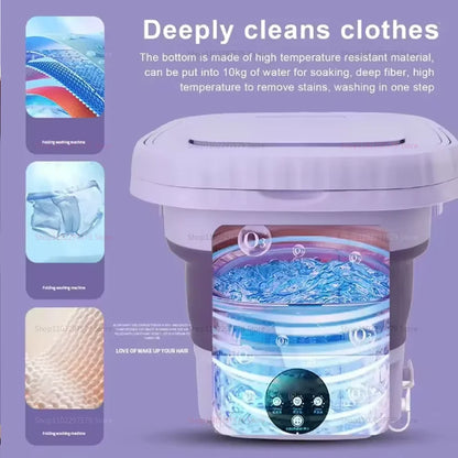8 Liters Portable Foldable Mini Washing Machine With Spin Dryer Compact Laundry Washer For Socks Underwear Travel Camping Dorm