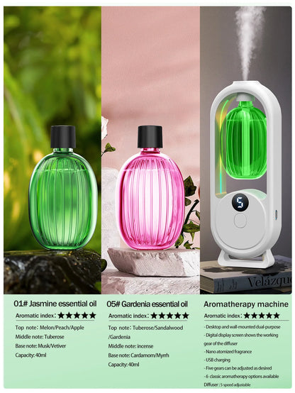 Rechargeable portable aromatherapy diffuser - Essential oil therapy machine - 6 types of aromatherapy oils -5 spray modes