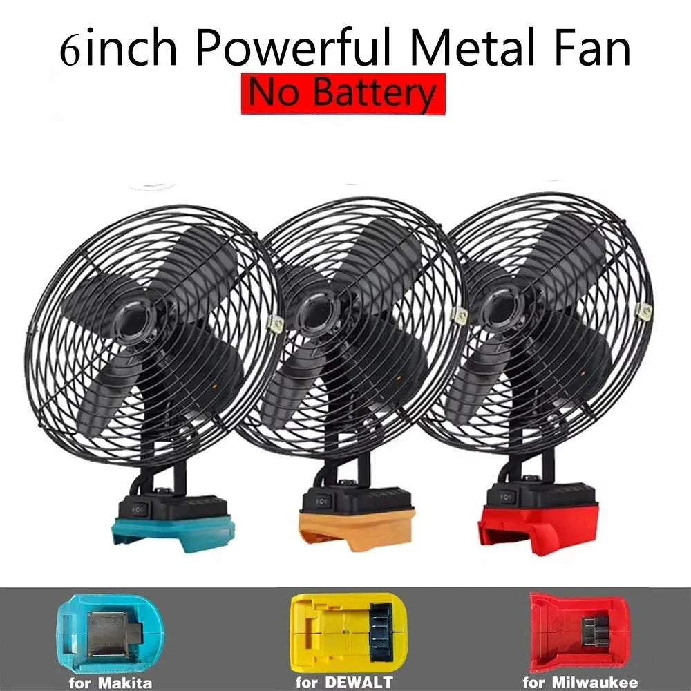 6In Camping Fan Outdoor Fishing Wireless Desktop Portable Metal Strong Wind Fan FIt Makita/Dewalt/Milwaukee 20V Battery