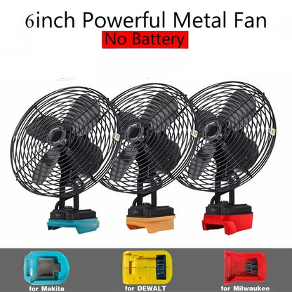 6In Camping Fan Outdoor Fishing Wireless Desktop Portable Metal Strong Wind Fan FIt Makita/Dewalt/Milwaukee 20V Battery