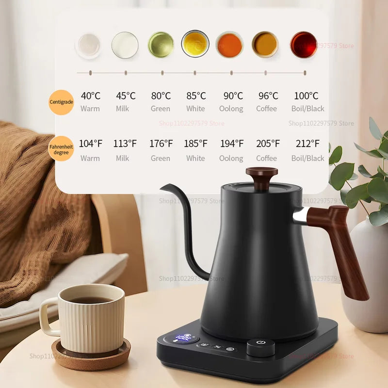 Portable Travel Hand Brewed Coffee Pot 0.9L Gooseneck Kettle Stainless Steel Intelligent Constant Temperature Electric Kettle