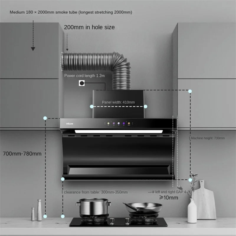 90cm Large Suction Hood Kitchen Range Hood Exhaust Fan Built-in Hood Household Side Double Suction Rental Kitchen Exhaust Hoods