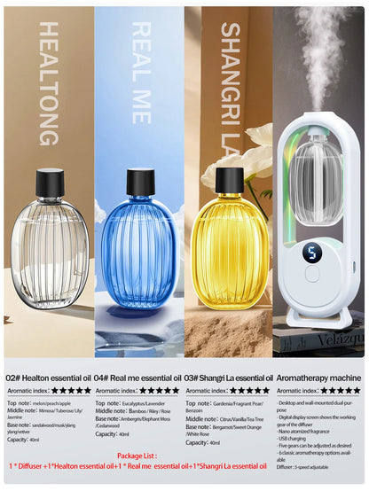 Rechargeable portable aromatherapy diffuser - Essential oil therapy machine - 6 types of aromatherapy oils -5 spray modes