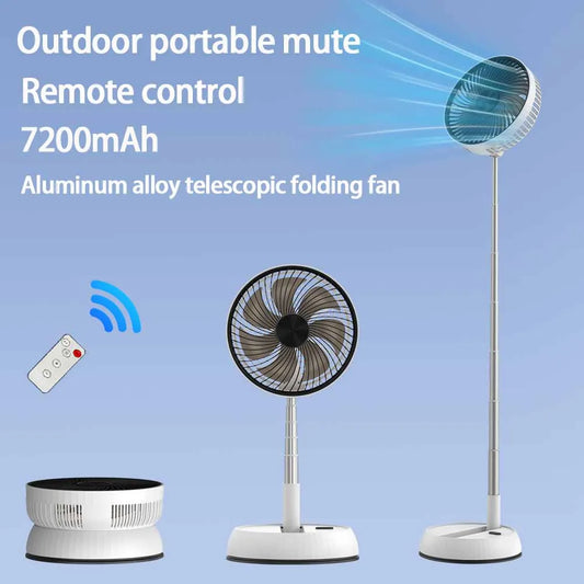 Remote control outdoor folding telescopic aluminum alloy fan timed shaking home office fan silent desktop floor 7200mAh fan
