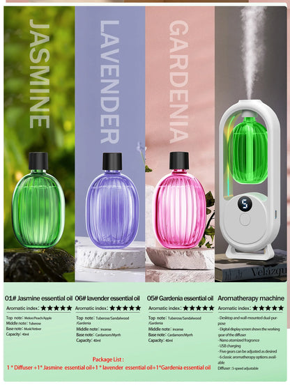 Rechargeable portable aromatherapy diffuser - Essential oil therapy machine - 6 types of aromatherapy oils -5 spray modes