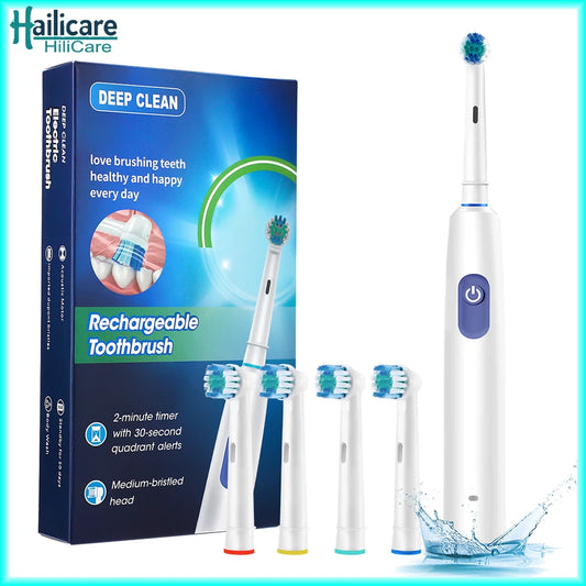 Electric Toothbrush Rotary Cleaning Teeth Brush Smart Timing with 4 Heads 5 Modes Setting Teeth Whitening Oral Car Rechargeable