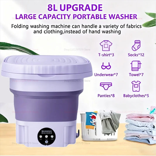 8 Liters Portable Foldable Mini Washing Machine With Spin Dryer Compact Laundry Washer For Socks Underwear Travel Camping Dorm