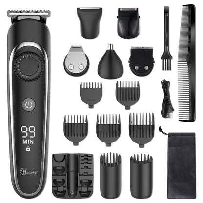 Hatteker 5-in-1 Professional Hair Trimmer for Men Rechargeable Electric Razor Adjustable Precision Waterproof Grooming kit