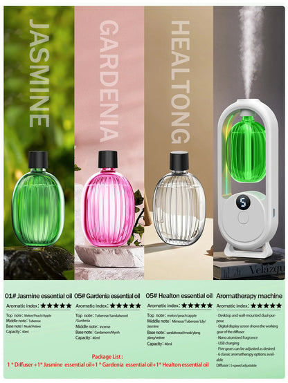 Rechargeable portable aromatherapy diffuser - Essential oil therapy machine - 6 types of aromatherapy oils -5 spray modes