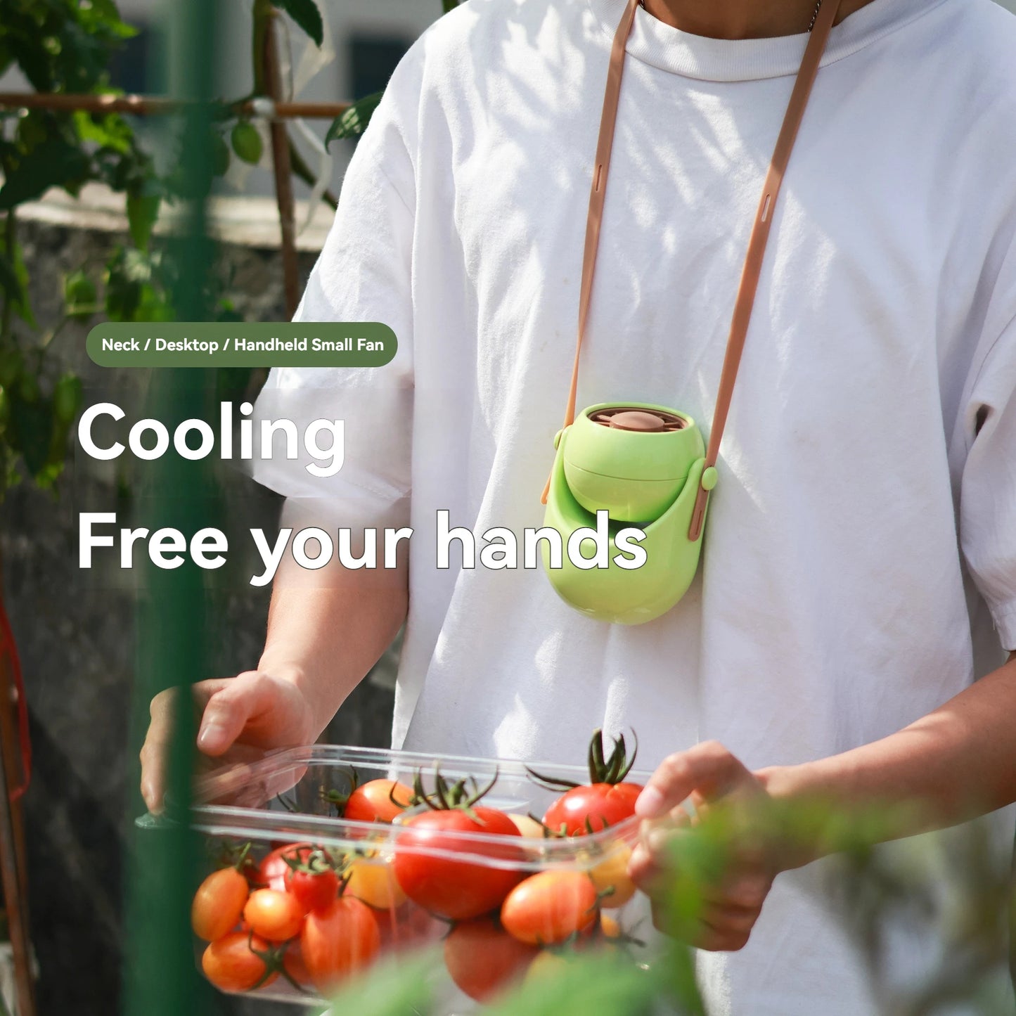 Silicone cord adjustable wind direction turbine desktop halterneck handheld outdoor convenient USB small fan