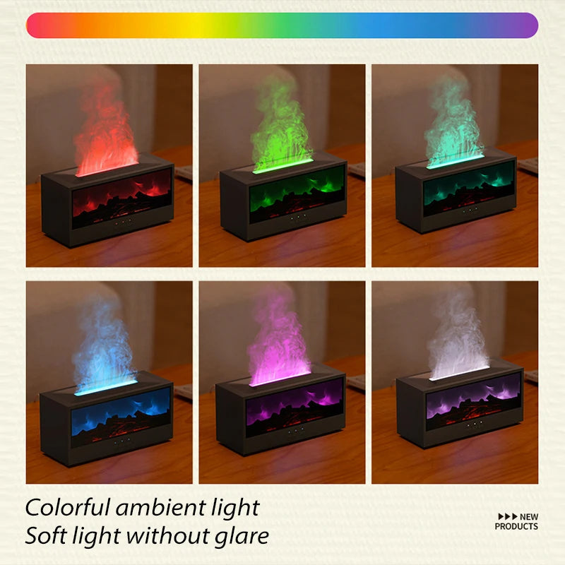 Creative Fireplace Aroma Diffuser Flame Air Humidifier Waterless Colorful Lights with Remote for Home Bedroom Holiday Gifts