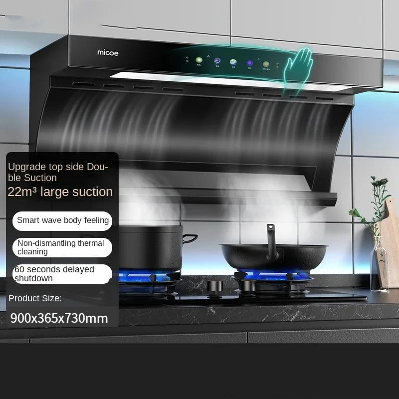 90cm Large Suction Hood Kitchen Range Hood Exhaust Fan Built-in Hood Household Side Double Suction Rental Kitchen Exhaust Hoods