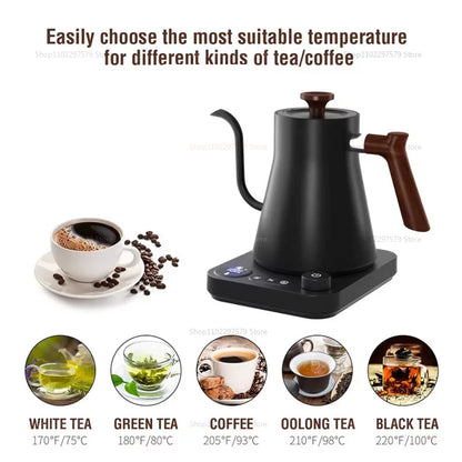Portable Travel Hand Brewed Coffee Pot 0.9L Gooseneck Kettle Stainless Steel Intelligent Constant Temperature Electric Kettle